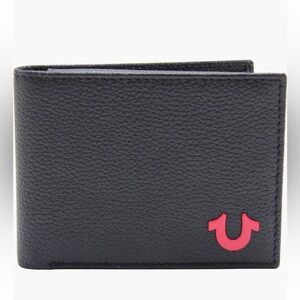True Religion Men’s French 75 Bifold Wallet - Black Leather, RFID
